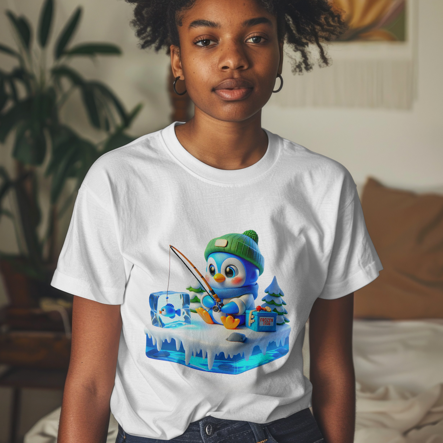 Ice Fisher Penguin – Unisex T-shirt