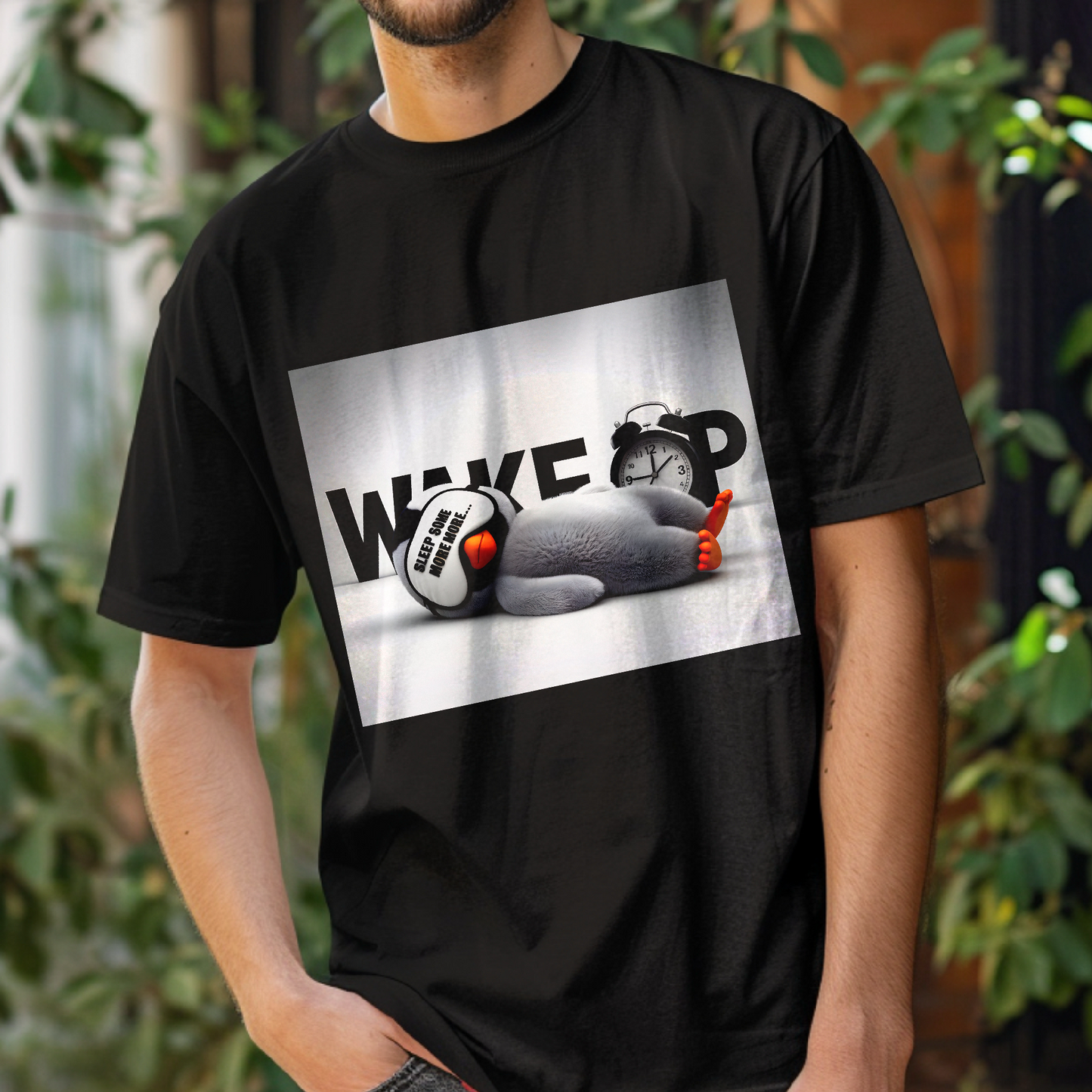 WAKE UP – Sleepy Penguin Classic – Unisex T-shirt
