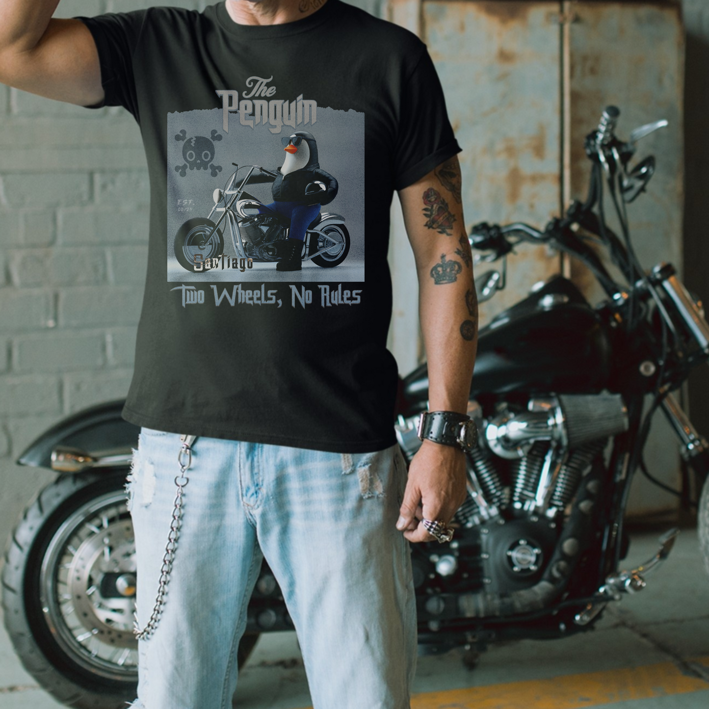The Penguin Biker – Two Wheels, No Rules – Unisex T-shirt