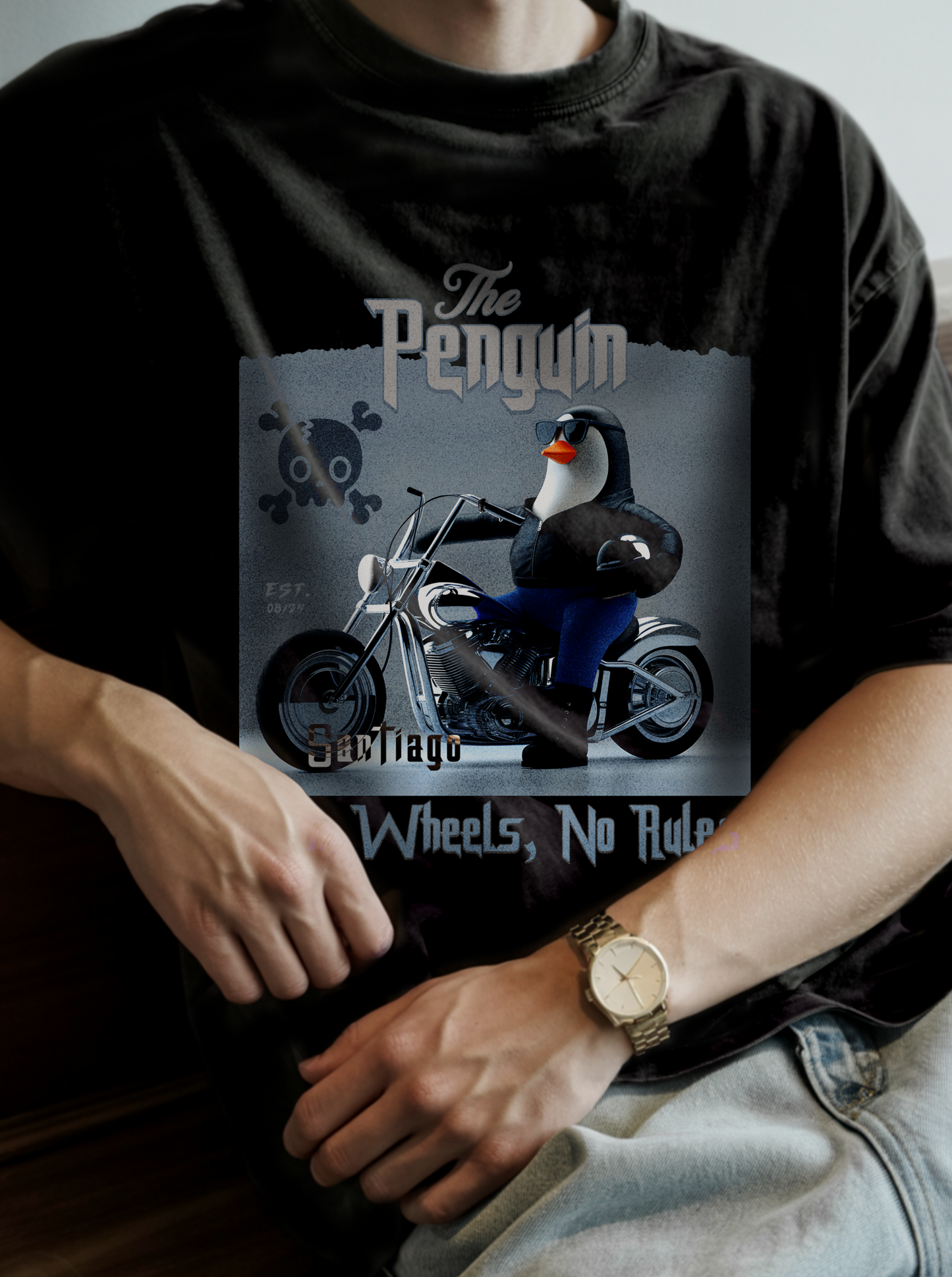 The Penguin Biker – Two Wheels, No Rules – Unisex T-shirt