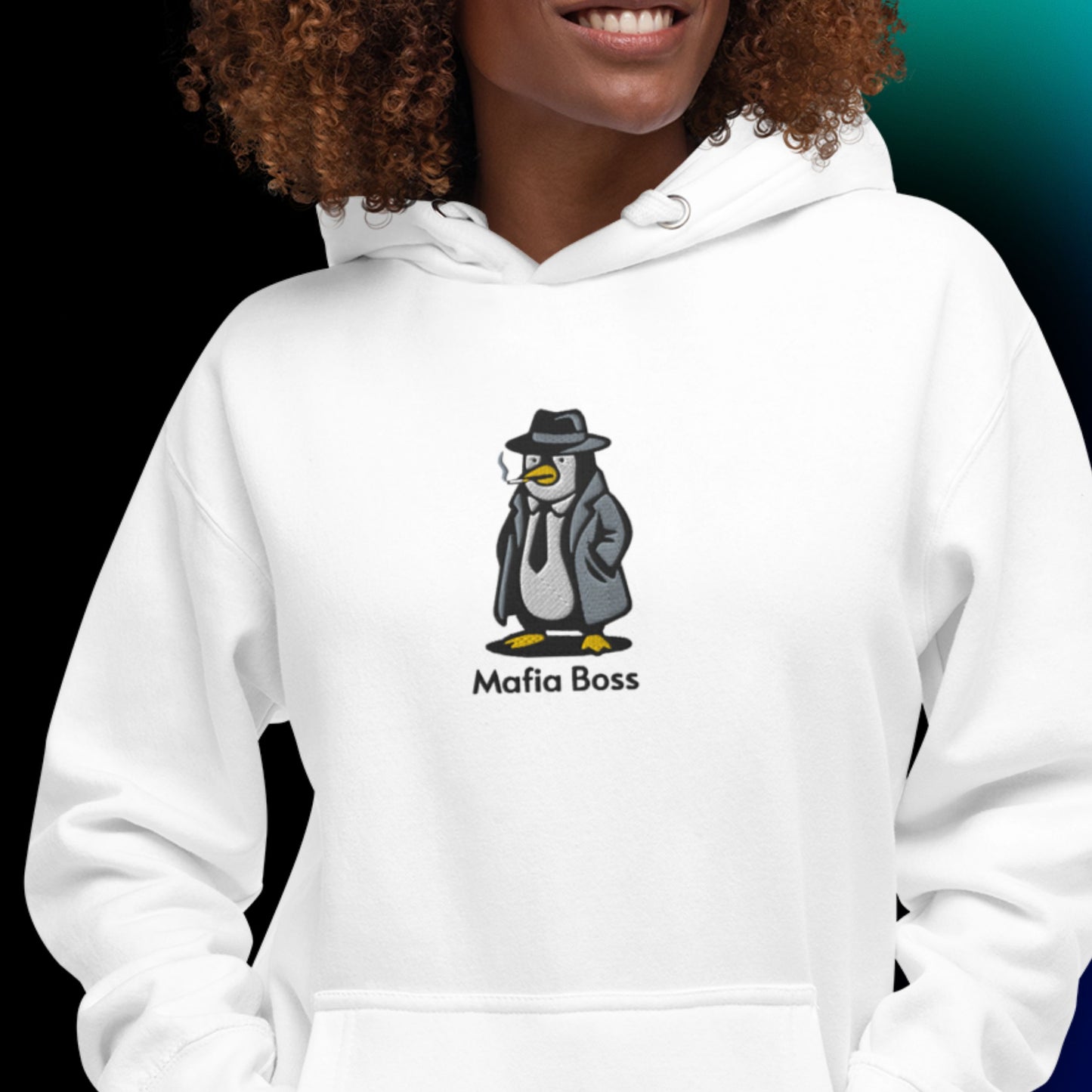 Pinguin-Mafiaboss – Bestickter Unisex-Hoodie
