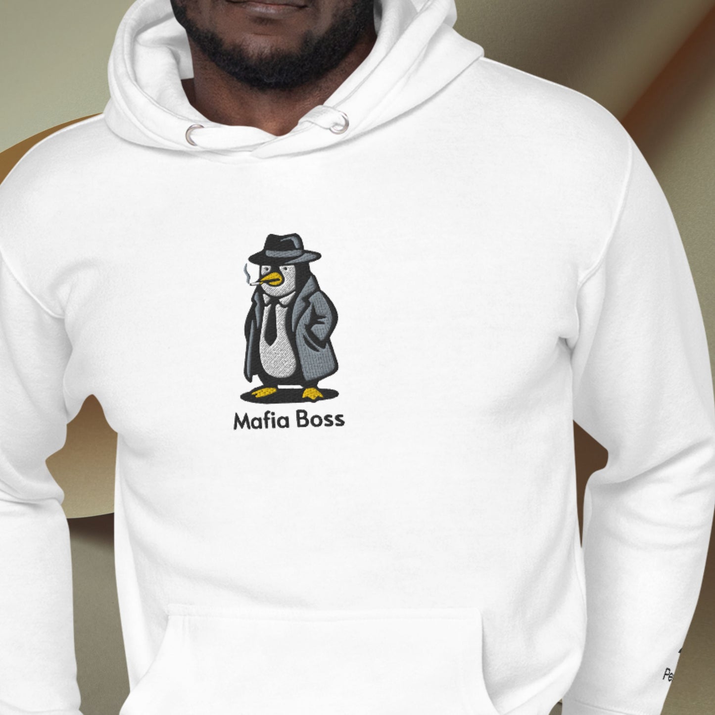 Pinguin-Mafiaboss – Bestickter Unisex-Hoodie