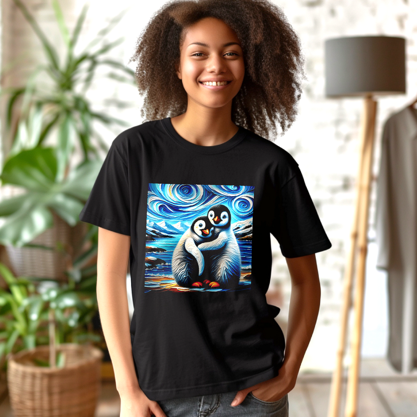 Penguin Hug in Van Gogh Style – Unisex T-shirt