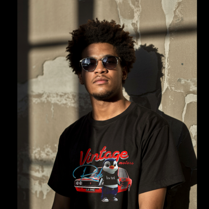 Vintage Ride – Retro Penguin & Classic Car – Unisex T-shirt