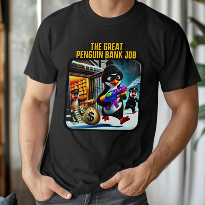 The Great Penguin Bank Job – Cartoon Crime Cuteness – Unisex T-shirt