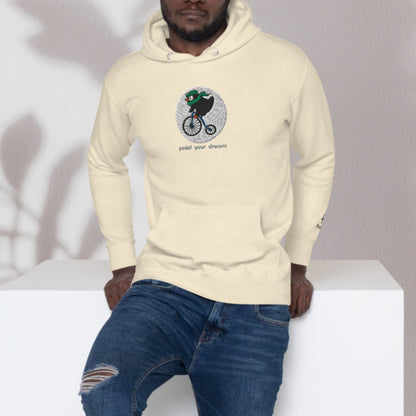 Maskierter Pinguin auf dem Fahrrad – Bestickter Unisex-Hoodie