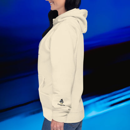 Maskierter Pinguin auf dem Fahrrad – Bestickter Unisex-Hoodie