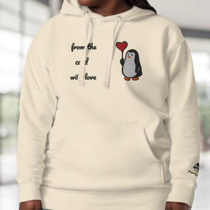 Pinguin mit Herzballon – Bestickter Unisex-Hoodie