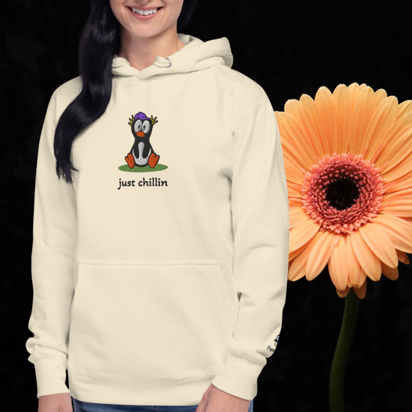 Schüchterner Chillin’-Pinguin – Bestickter Unisex-Hoodie