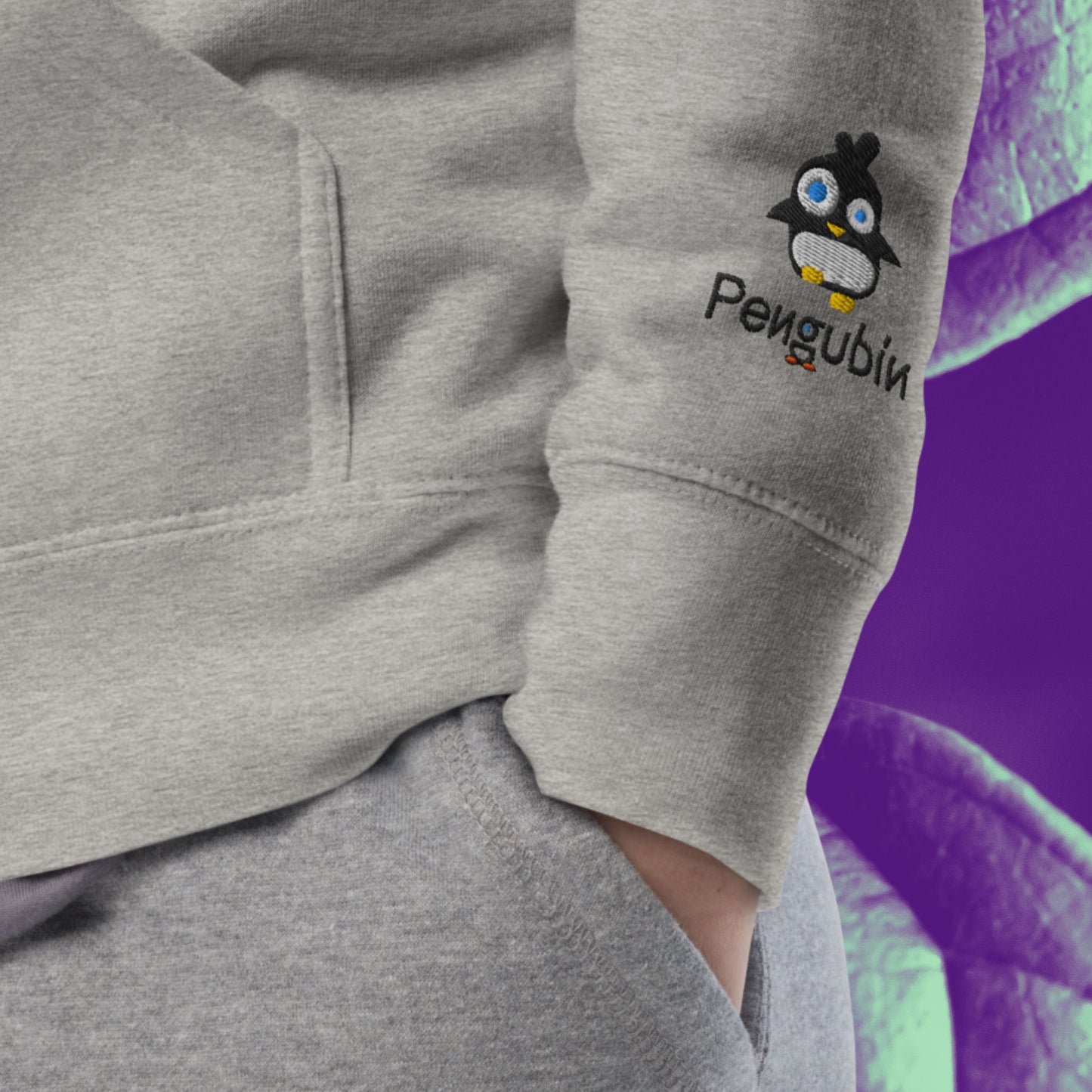 Tropischer Pinguin-Flucht – Bestickter Unisex-Hoodie