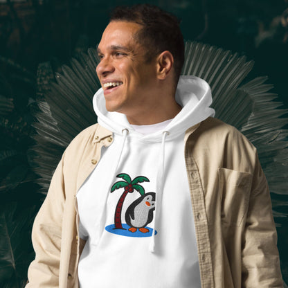 Tropischer Pinguin-Flucht – Bestickter Unisex-Hoodie